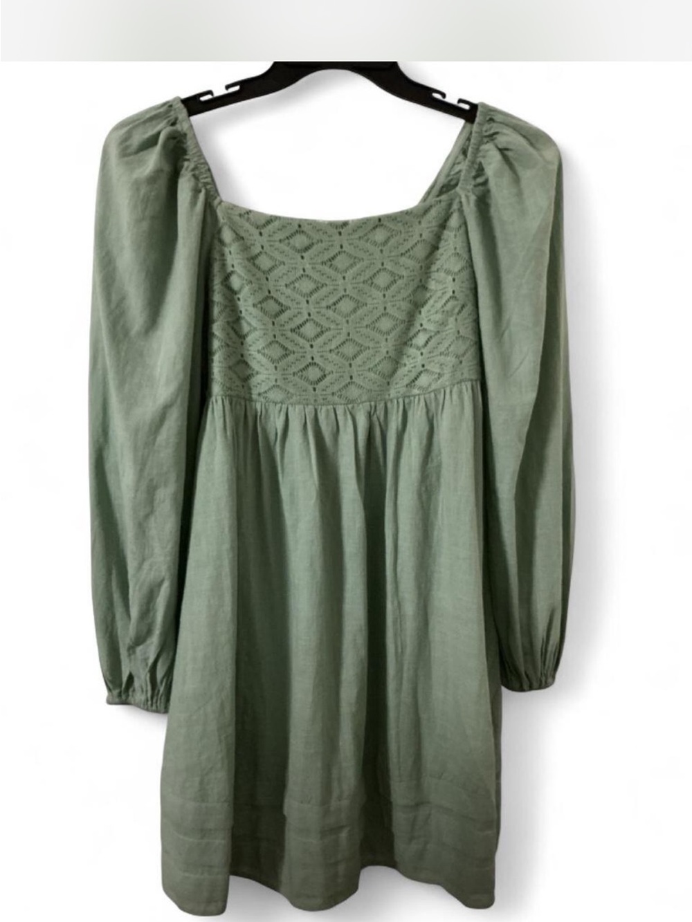 Women’s Olive Green babydoll Long Sleeve Square Neck Dress